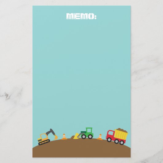 男の子のためのかわいい建築車 便箋 (正面)