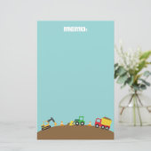 男の子のためのかわいい建築車 便箋 (スタンド正面)