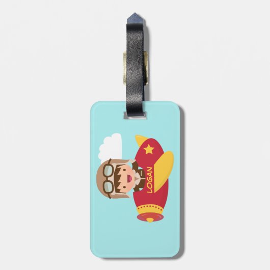 男の子のためのかわいい飛行士の男の子の飛行機の冒険 ラゲッジタグ (裏面縦)