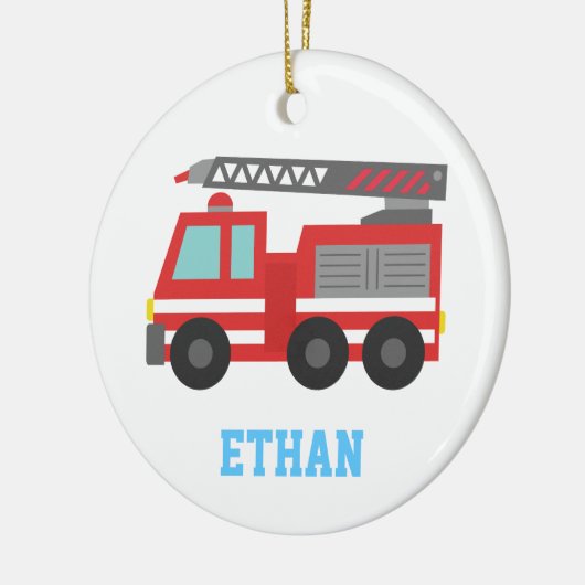 男の子のためのかわいく赤い普通消防車、名前 セラミックオーナメント (左)