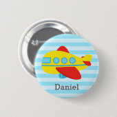 男の子のためのかわいく、カラフルな乗客の飛行機、 缶バッジ (正面&裏面)