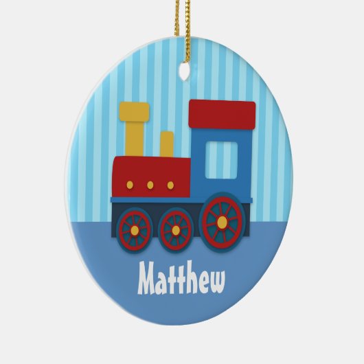 男の子のためのかわいく、カラフルな列車 セラミックオーナメント (右)