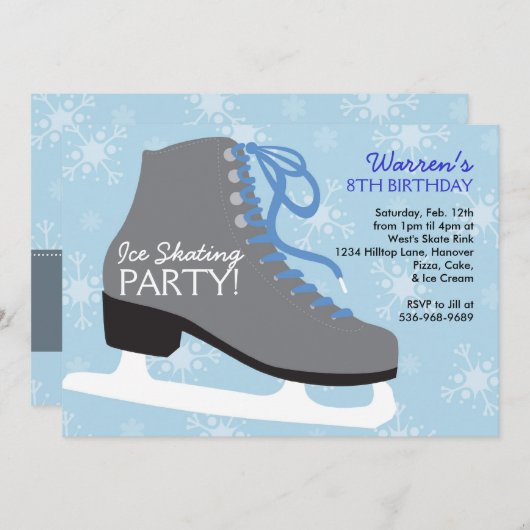 男の子のためのアイススケートのパーティの招待状 招待状 (正面/裏面)