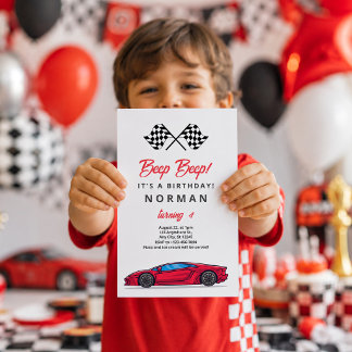 男の子のためのカスタム誕生日レーシングカー 招待状