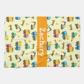 男の子のためのカラフルな建築車パターン キッチンタオル (横)