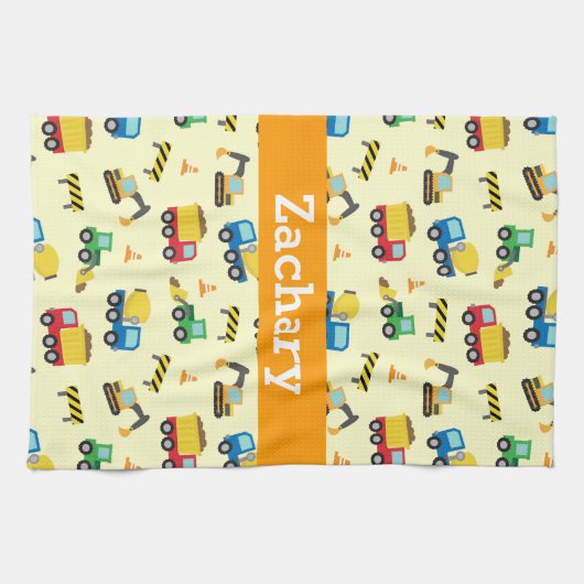男の子のためのカラフルな建築車パターン キッチンタオル (横)