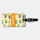 男の子のためのカラフルな建築車パターン ラゲッジタグ (正面横)