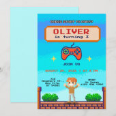 男の子のためのクールなビデオゲーム誕生日パーティー招待状 招待状 (正面/裏面)