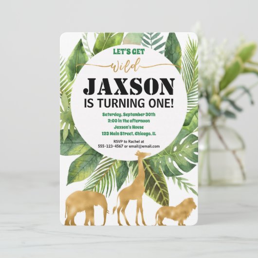 男の子のためのサファリジャングルの誕生日の招待状 招待状 (スタンド正面)