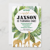 男の子のためのサファリジャングルの誕生日の招待状 招待状 (正面)