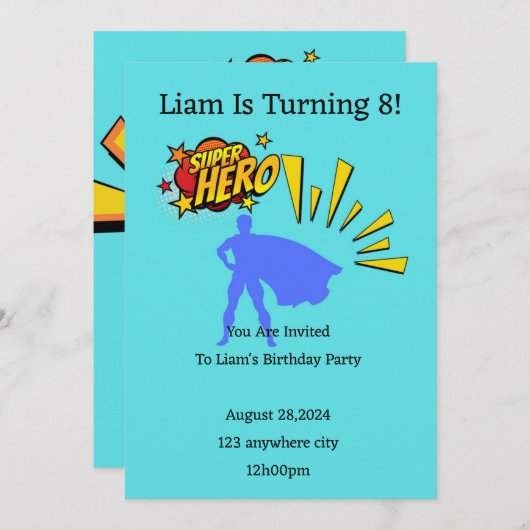 男の子のためのスーパーヒーローの誕生日の招待状 招待状 (正面/裏面)