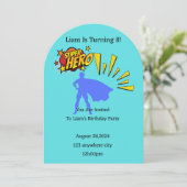 男の子のためのスーパーヒーローの誕生日の招待状 招待状 (スタンド正面)