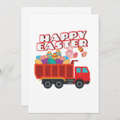 男の子のためのトラックのイースターエッグを渡すイースターのウサギ シーズンカード (正面/裏面)