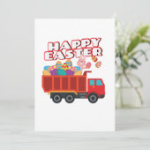 男の子のためのトラックのイースターエッグを渡すイースターのウサギ シーズンカード (スタンド正面)