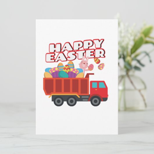 男の子のためのトラックのイースターエッグを渡すイースターのウサギ シーズンカード (スタンド正面)