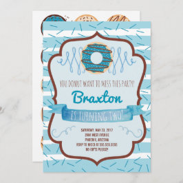 男の子のためのドーナツ誕生日のパーティの招待状 招待状