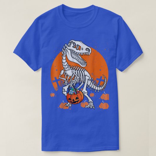 男の子のためのハロウィーン恐竜T再スケルトンポンプ Tシャツ (デザイン正面)
