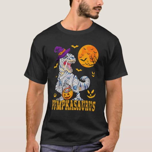 男の子のためのハロウィーンPumpkasaurus恐竜プム Tシャツ (正面)