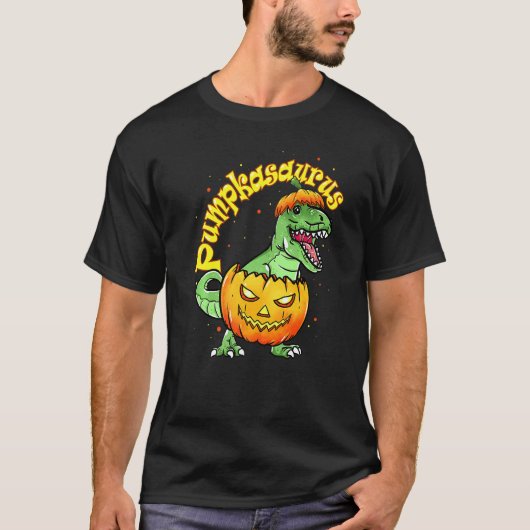 男の子のためのハロウィーンPumpkasaurus恐竜ポンプ Tシャツ (正面)