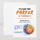 男の子のためのバスケットボールの誕生日の招待状 招待状 (正面/裏面)