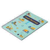 男の子のためのパーソナライズされた建設トラックノート ノートブック (左側)