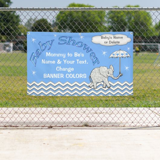 男の子のためのパーソナライズな象のベビーシャワーの旗 横断幕 (インサイチュ)