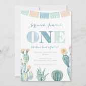 男の子のためのフィエスタの最初の誕生日パーティーのタコ 招待状 (正面)