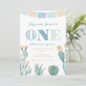 男の子のためのフィエスタの最初の誕生日パーティーのタコ 招待状 (スタンド正面)