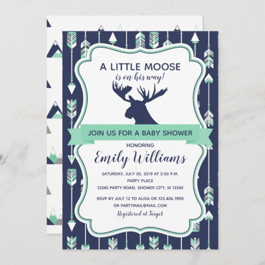 男の子のためのムースの赤ちゃんシャワーの招待 招待状 (正面/裏面)