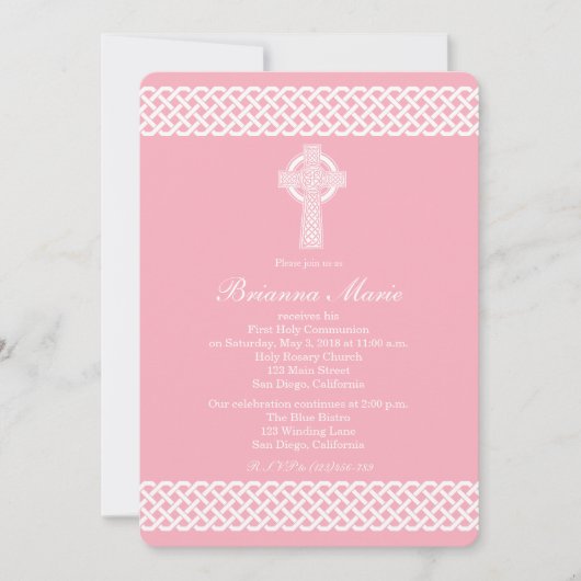 男の子のためのモダンなケルト十字の聖餐の招待状 招待状 (正面)
