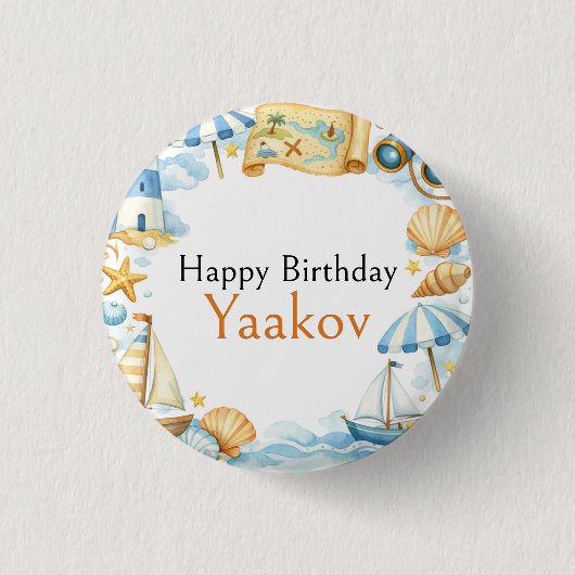 男の子のためのリトルコーストエクスプローラー4歳の誕生日 缶バッジ (正面)