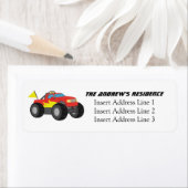 男の子のためのレース燃えるような赤いモンスタートラック ラベル (インサイチュ)