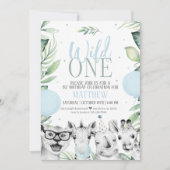 男の子のためのワイルド・ワン・サファリ誕生日招待状 招待状 (正面)