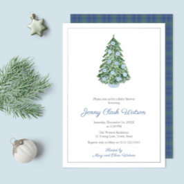 男の子のための上品な陳腐なクリスマスの赤ちゃんシャワー 箔招待状