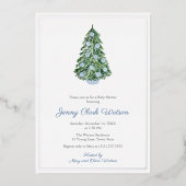 男の子のための上品な陳腐なクリスマスの赤ちゃんシャワー 箔招待状 (正面)