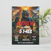 男の子のための個人的な恐竜Tレックス誕生日パーティー 招待状 (スタンド正面)