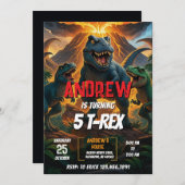 男の子のための個人的な恐竜Tレックス誕生日パーティー 招待状 (正面/裏面)