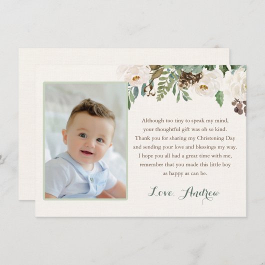 男の子のための冬の《キリスト教》洗礼式や命名式の洗礼のサンキューカード サンキューカード (正面/裏面)