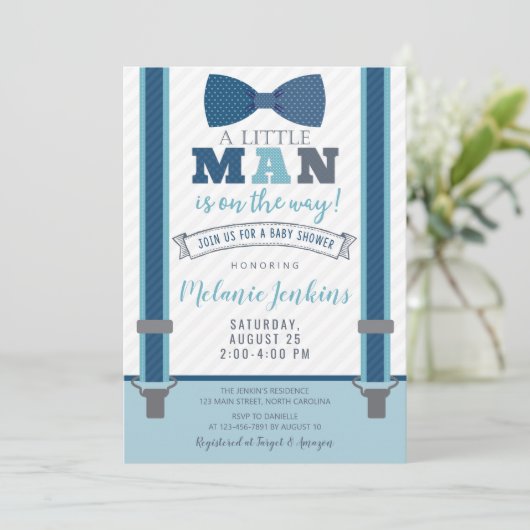 男の子のための小さい人のベビーシャワー招待状 招待状 (スタンド正面)