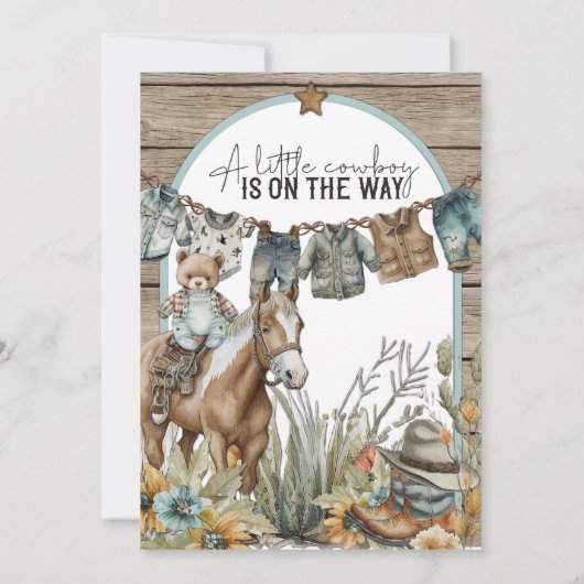 男の子のための小さなカウボーイの赤ちゃんシャワー 招待状 (裏面)