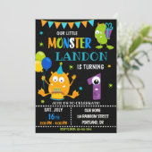 男の子のための小さなモンスターの誕生日の招待 招待状 (スタンド正面)
