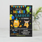 男の子のための小さなモンスターの誕生日の招待 招待状 (スタンド正面)