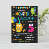 男の子のための小さなモンスターの誕生日の招待 招待状 (スタンド正面)