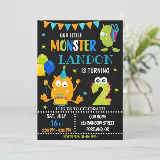 男の子のための小さなモンスターの誕生日の招待 招待状 (スタンド正面)