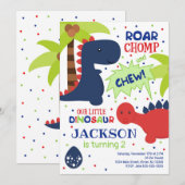 男の子のための恐竜の誕生日の招待状 招待状 (正面/裏面)