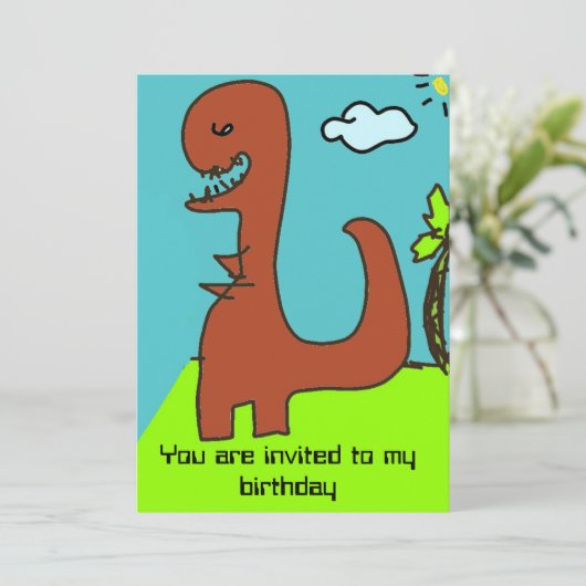 男の子のための恐竜の誕生日の招待 招待状 (スタンド正面)