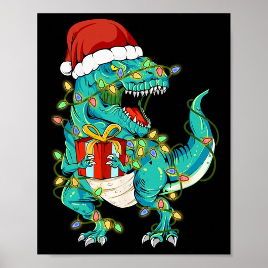 男の子のための恐竜サンタクリスマスツリーLigh ポスター (正面)