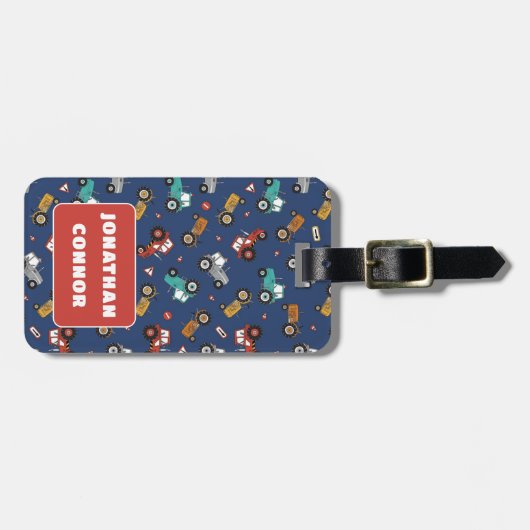 男の子のための手描きトラクターのパターン荷物タグ ラゲッジタグ (正面横)