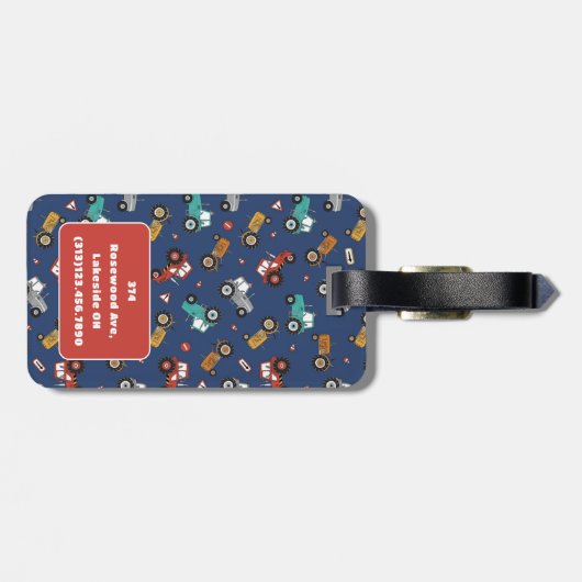 男の子のための手描きトラクターのパターン荷物タグ ラゲッジタグ (裏面横)