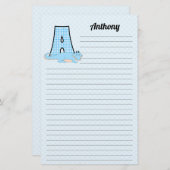 男の子のための手紙Aが付いている青いギンガム 便箋 (正面/裏面)